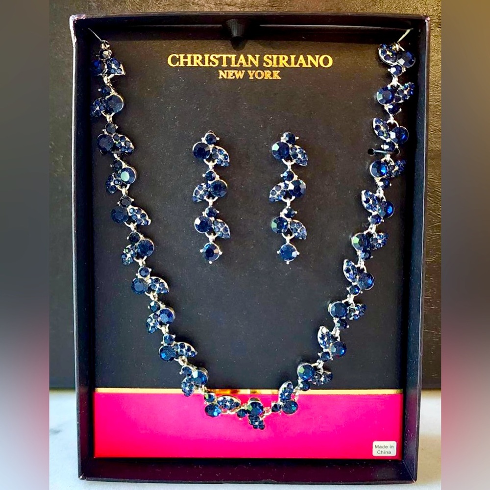Christian Siriano Blue Rhinestone Necklace & Earrings